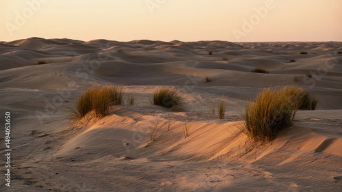 Desert Dunes and Dry Grass with Golden Lighting