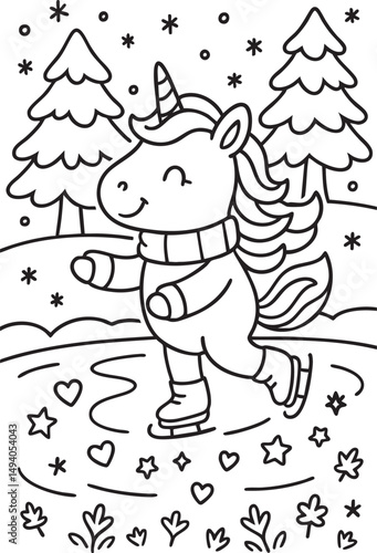 Whimsical Unicorn Scene for Children’s Coloring Book