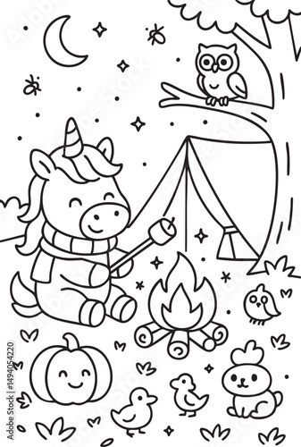 Whimsical Unicorn Scene for Children’s Coloring Book