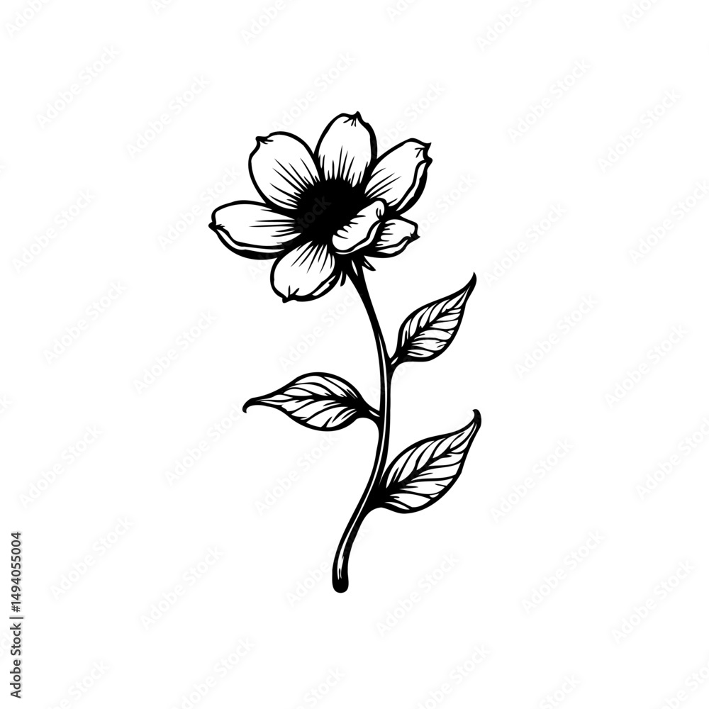 Elegant floral line art depicting a flower and stem in minimalist style Elegant floral line art depicting a flower and stem in minimalist style