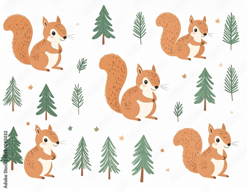 Naklejka premium Adorable Squirrel Illustration for Woodland-Themed Kids’ Room and Nursery Decor