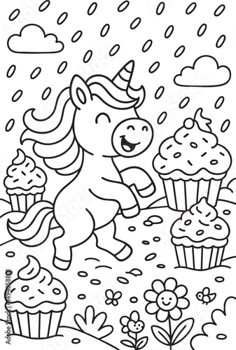 Whimsical Unicorn Scene for Children’s Coloring Book