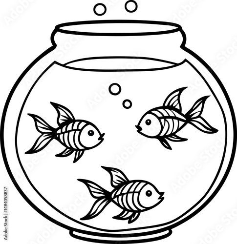Goldfishes jumping from fish bowl vector art illustration
