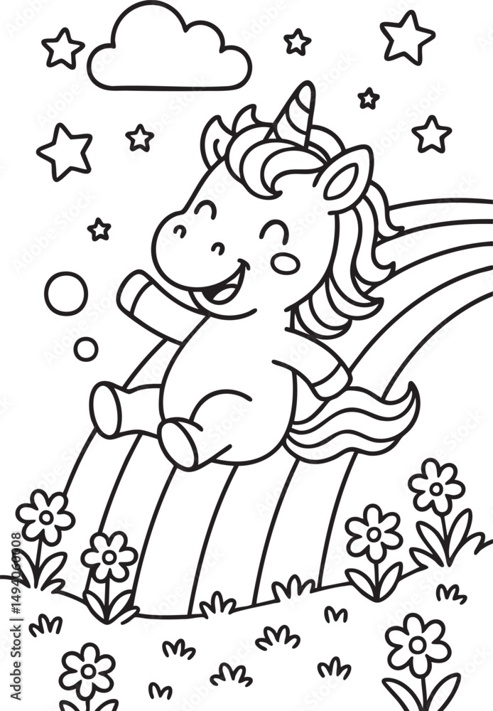 Obraz premium Whimsical Unicorn Scene for Children’s Coloring Book