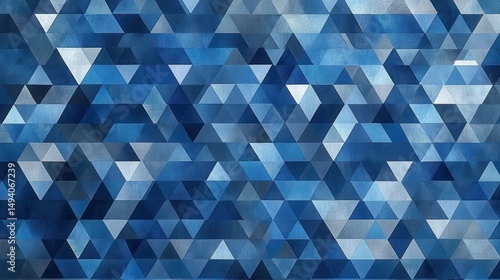Abstract geometric pattern of overlapping triangles in shades of blue