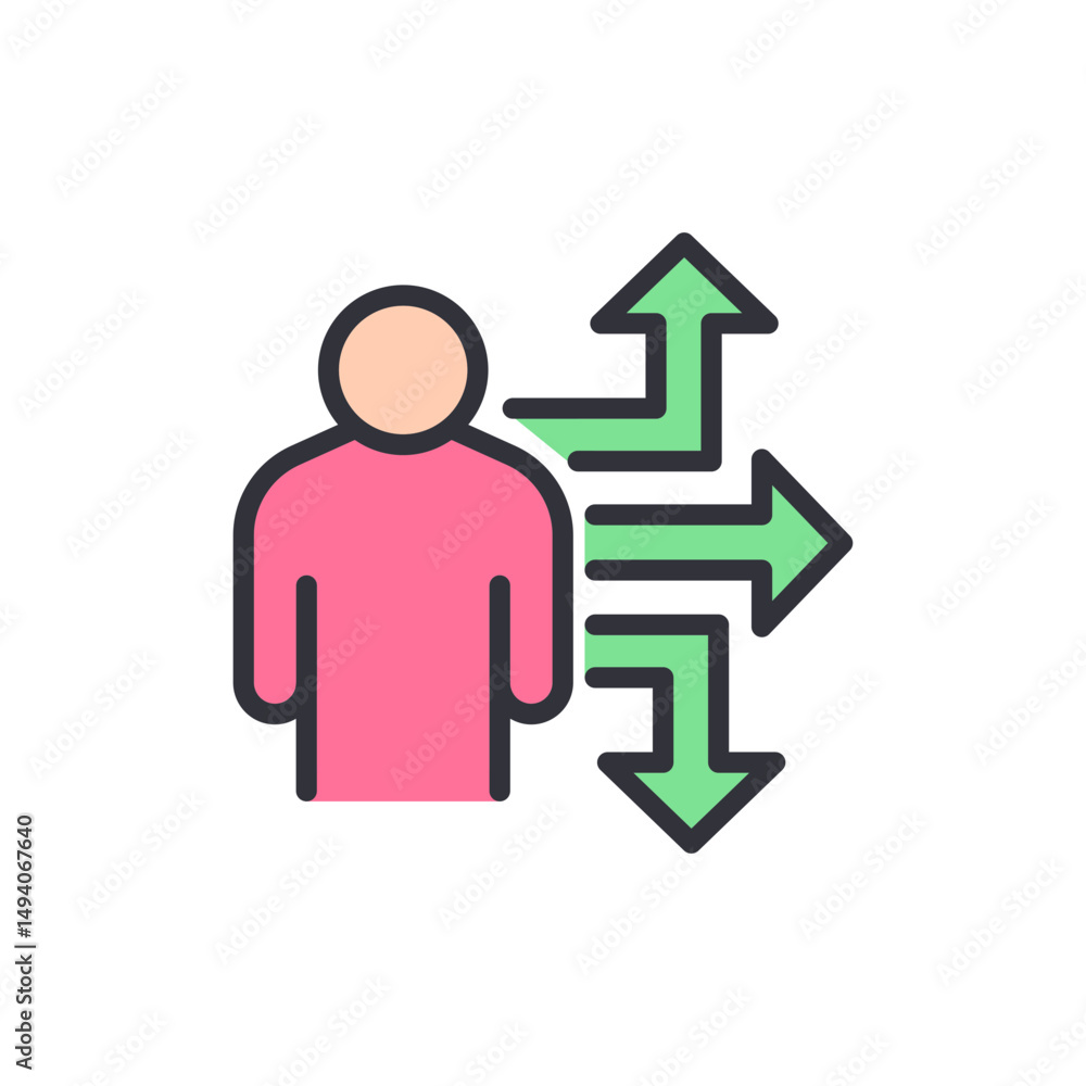 Person Deciding Between Different Paths To Follow Illustration Person Deciding Between Different Paths To Follow Illustration