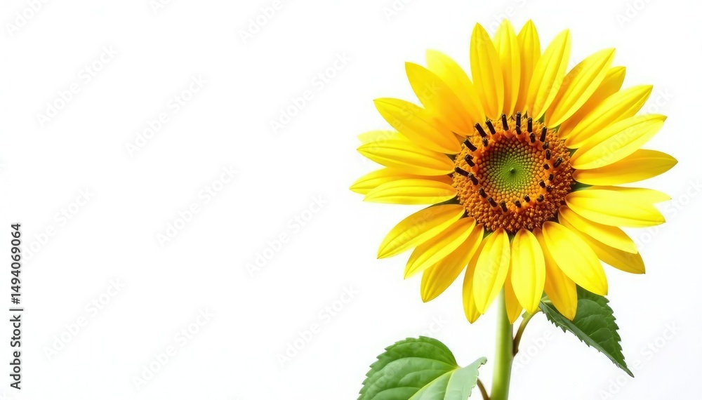Naklejka premium Vibrant single sunflower isolated on white background Perfect for design projects , natural, summer, disc