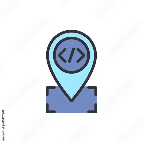 Blue Code Location Pin Symbol Isolated On Transparent Background