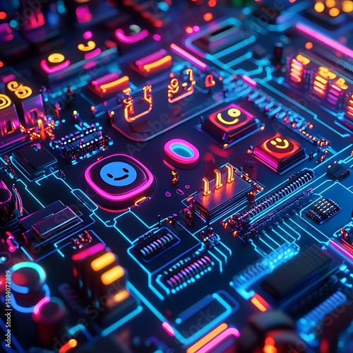 Neon circuit where electricity is flowing emoji energy