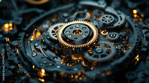 Wallpaper Mural Watch mechanism, gears, cogs, gold, silver, macro, intricate Torontodigital.ca