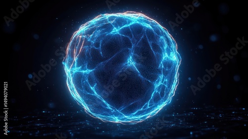 Glowing blue spherical energy orb with dynamic electric-like lines and particles against a dark background, evoking a sense of power and futuristic technology
