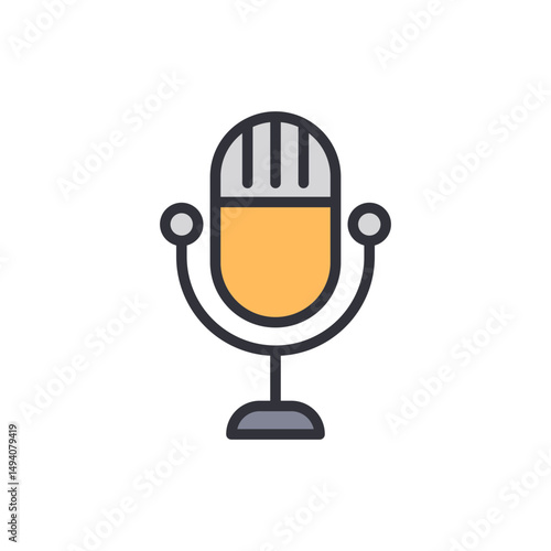 Retro Microphone Icon Depicts Audio Recording And Broadcasting Equipment