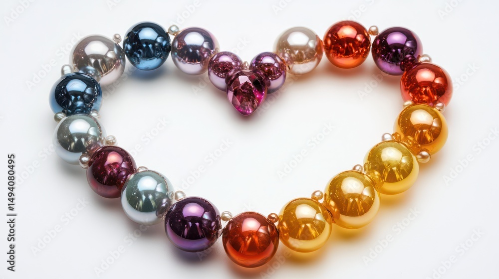 Obraz premium A Rainbow Heart Formed by Colorful Baubles Isolated on a Clean White Backdrop