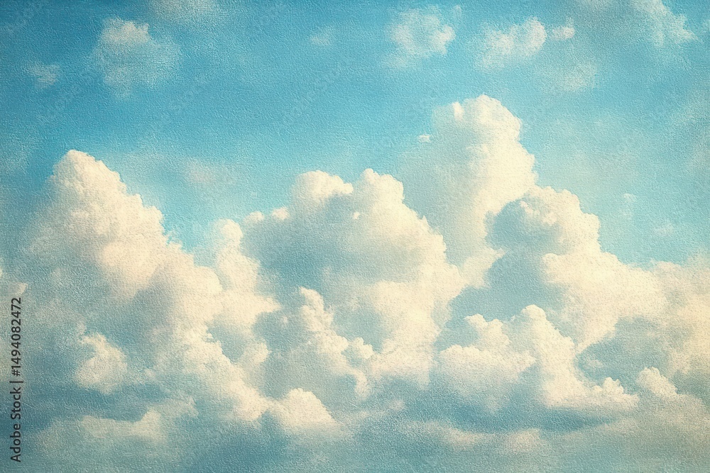 Fototapeta premium Blue sky filled with fluffy white cumulus clouds creating a peaceful and serene atmosphere