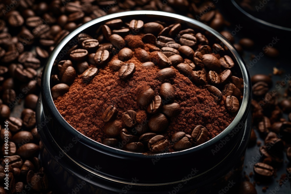 Fototapeta premium Coffee delight: bold aroma, energizing warmth, dark richness, comforting sip, refreshing boost, liquid energy, morning ritual, soothing warmth, intense flavor, captivating brew.