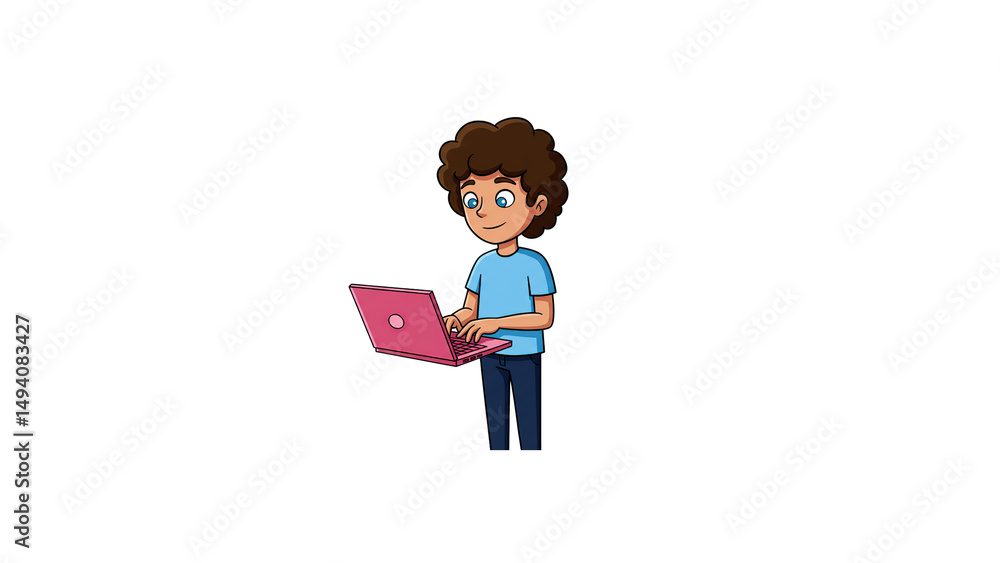 Cartoon character using a laptop for education or work concept vector illustration graphic design art on transparent background Cartoon character using a laptop for education or work concept vector illustration graphic design art on transparent background