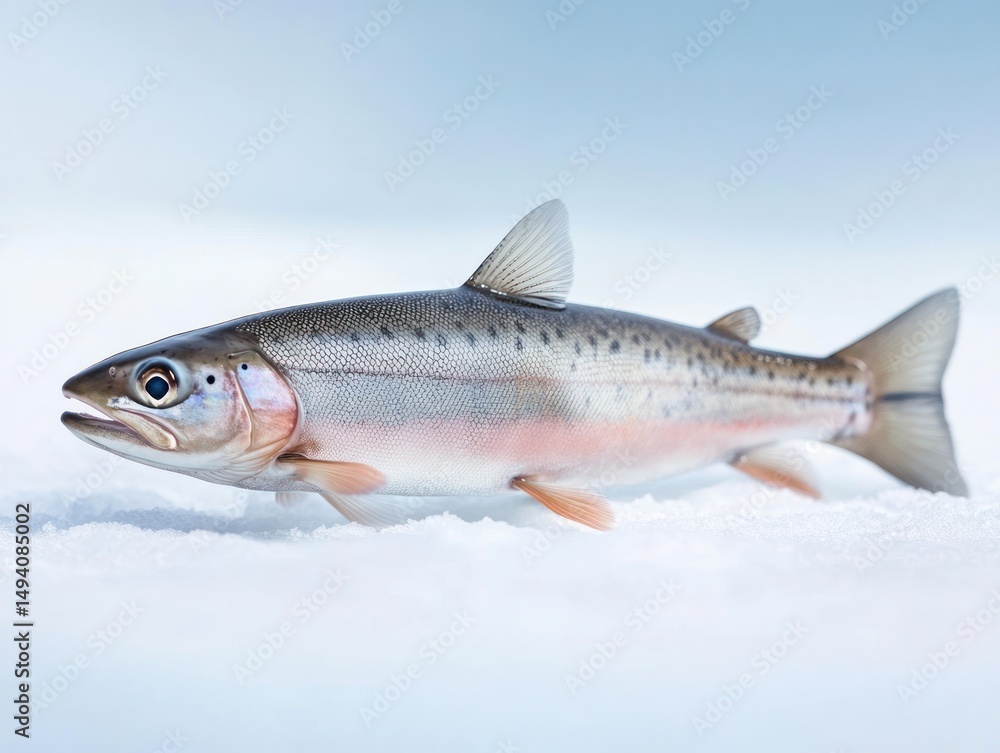 Fototapeta premium A colorful fish lies on snow