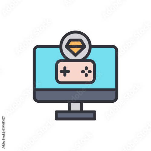 Wallpaper Mural Stylized Personal Computer With Gaming Pad And Game Development Symbol Torontodigital.ca