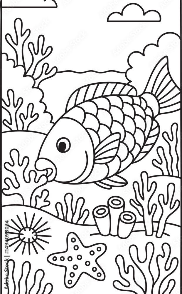 Fototapeta premium Undersea Adventure with Cute Sea Creatures – Coloring Page