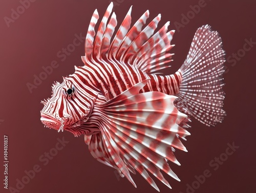 Striking striped fish against maroon background