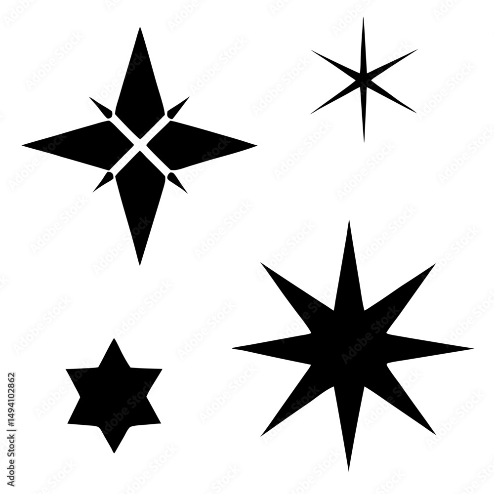 Obraz premium Collection of four different black star icons