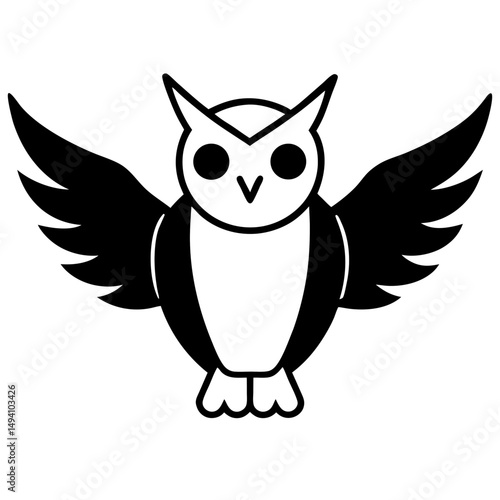 Black and white owl with spread wings illustration