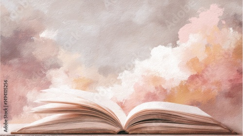 Livre ouvert sur fond de ciel nuageux