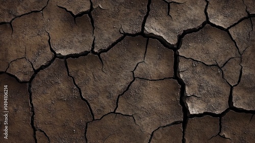 Close-up of dry cracked earth soil showing deep fissures and rough texture symbolizing drought and arid conditions