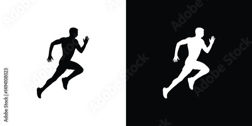 Running athlete silhouette in black and white contrast