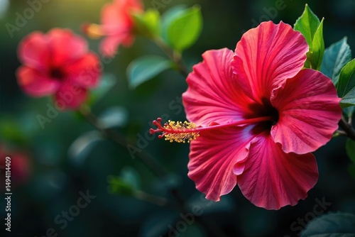 Vibrant hibiscus flowers in full bloom, showcasing intricate details and rich colors , summer, macro, white