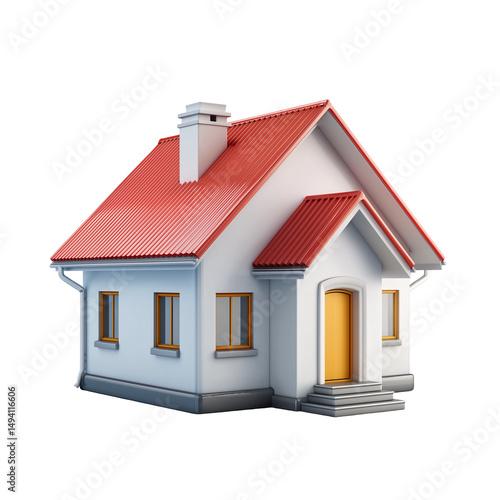 3D Rendered House with Red Roof | Residential Building, Home Icon