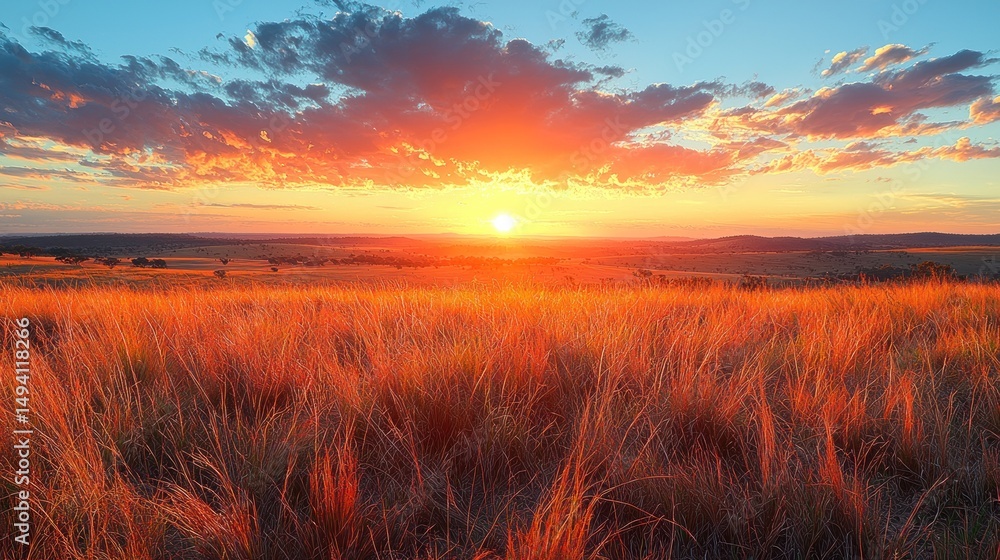 Fototapeta premium Vibrant sunset over a golden field
