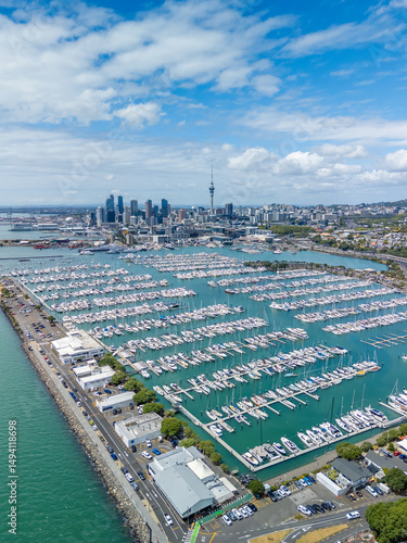 Vertical aerial view of Auckland of New Zealand in daytime