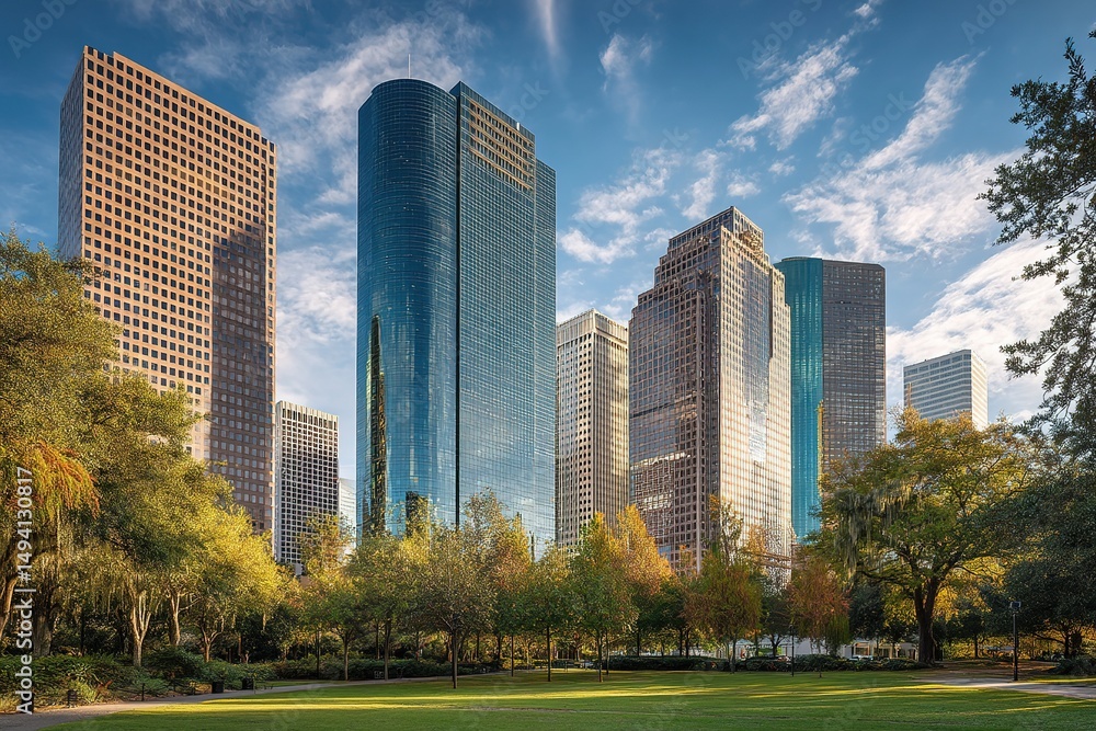 Fototapeta premium City Park With Modern Skyscrapers