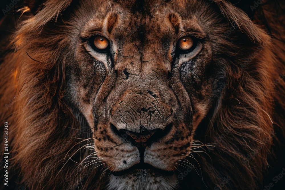 Naklejka premium brown lion in close up photography