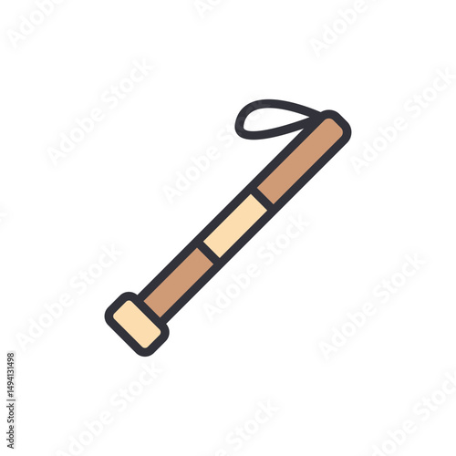 Stylized Icon Of A Walking Cane With Handle And Attached Cord