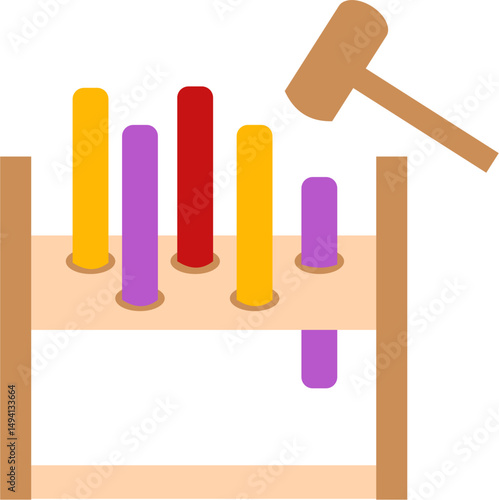 Hammer Time: Colorful Pegs and Wooden Mallet Toy Illustration