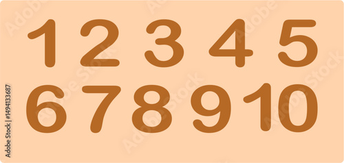 Brown Numbers One to Ten on Peach Background