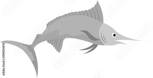 Monochrome Marlin: Stylized Fish Illustration with Spear-like Bill on White.