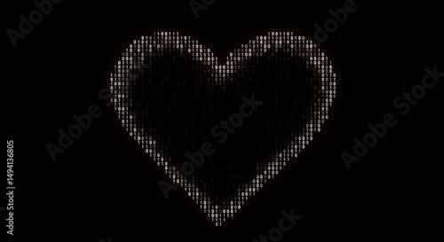 Digital data heart shape concept for technology love ai machine learning and coding romance background
