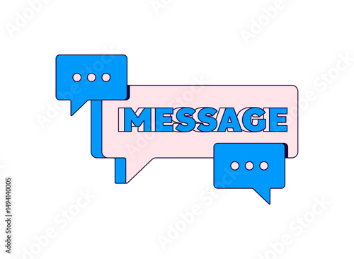 Overlapping chat bubbles and bold “MESSAGE” text. Ideal for messaging apps, chat features, online support, or digital communication themes in cartoon hand drawn style