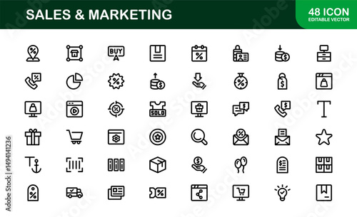 Professional Sales and Marketing Icon Collection for Digital Marketing, Business Development, Advertising Strategies, Brand Management, and Client Acquisition