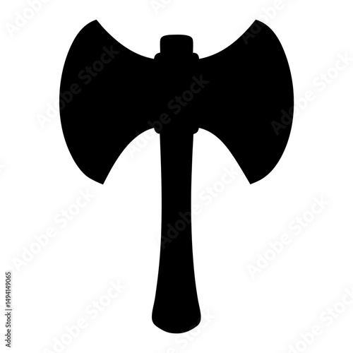 Dramatic Double Headed Axe Silhouette on White Background A Weapon of Power