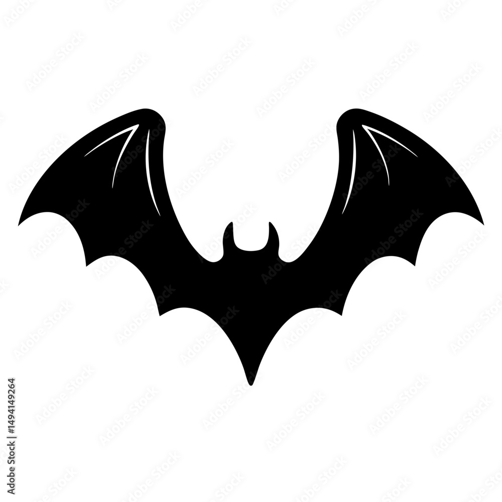 Stylized Black Bat Silhouette with Spread Wings for Halloween Icon or Decoration Stylized Black Bat Silhouette with Spread Wings for Halloween Icon or Decoration