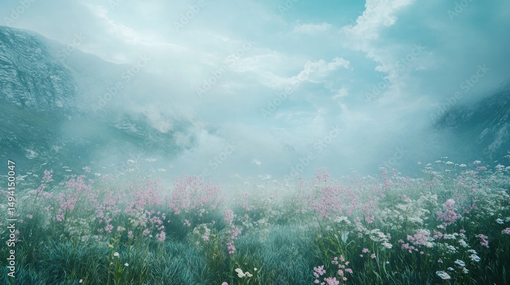 Fototapeta premium Misty Mountain Meadow