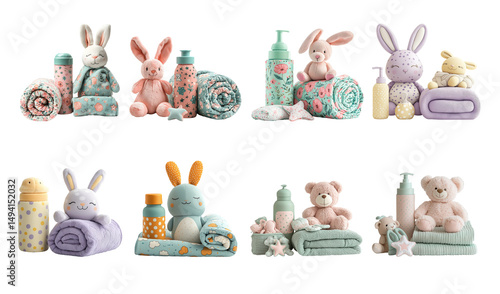 Cute Baby Accessories Collection with Pastel Colors and Soft Textures