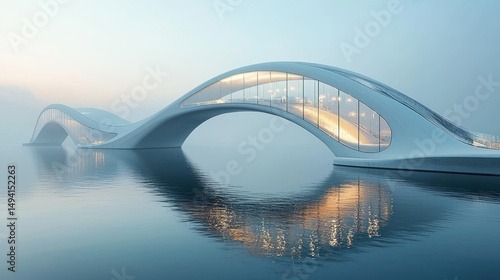 Futuristic bridge over calm water