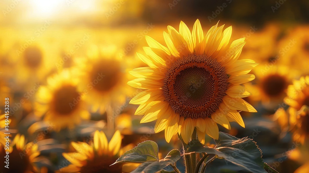 Obraz premium Golden sunflowers in a field at sunset