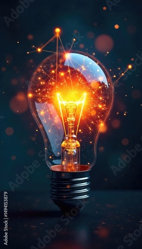 A lightbulb illuminates a network of interconnected ideas, symbolizing innovative and effective solutions, representing the power of insightful thinking and strategic planning , creativity, results