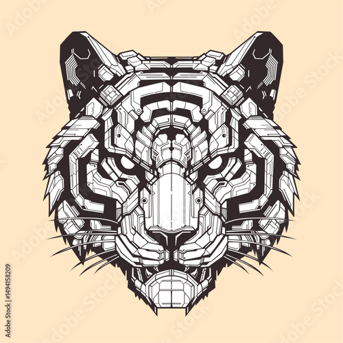 Cyberpunk Mechanical Tiger Portrait 